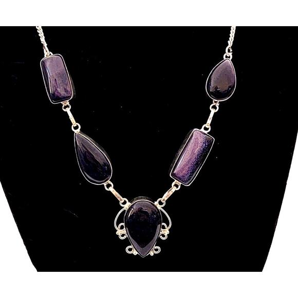 Elegant Silver Pendant Necklace with Purple Stone - 22" Sterling Silver - Picture 1 of 8